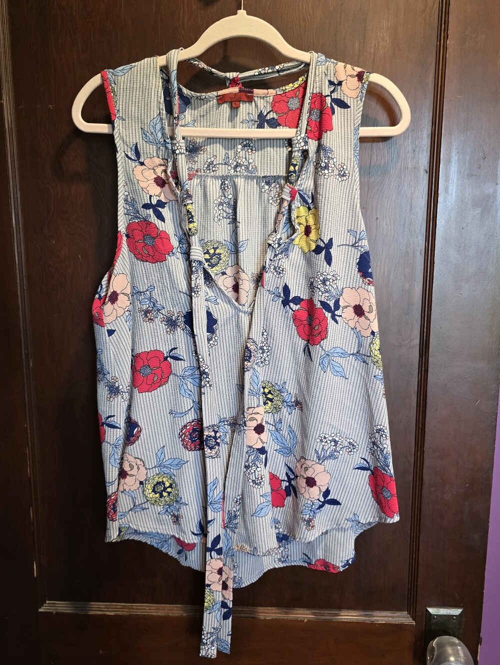 Floral Tie-Neck Sleeveless Top - Blue Multi